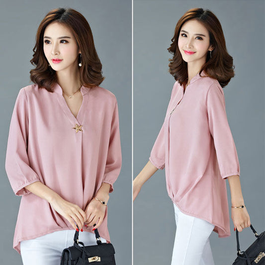 Blouse Chiffon V Neck Half Sleeved Woman