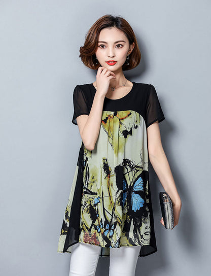 Butterfly Short Sleeves Chiffon Woman Shirt Korean Style