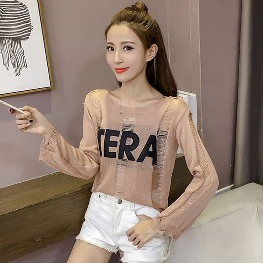 Long Sleeves Knitting Ripped Modern Style Sweater