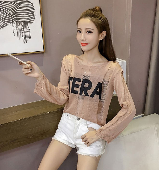 Long Sleeves Knitting Ripped Modern Style Sweater