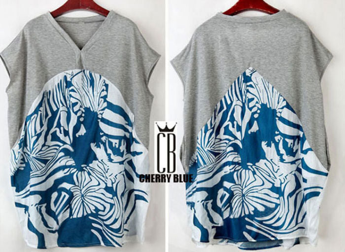 T-Shirt Short Sleeves V Neck Abstract Loose European Style