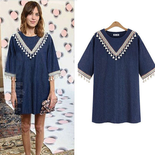 Jeans Tassels Half Sleeves Ethnic Dress