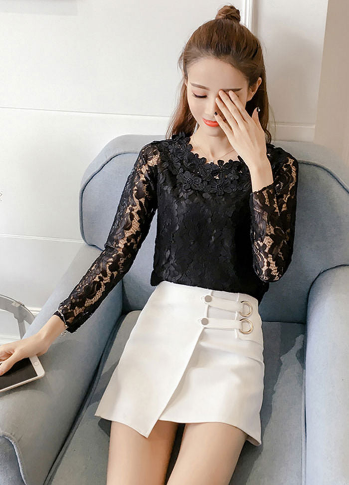 Shirt Lace Long Sleeves Korean Style