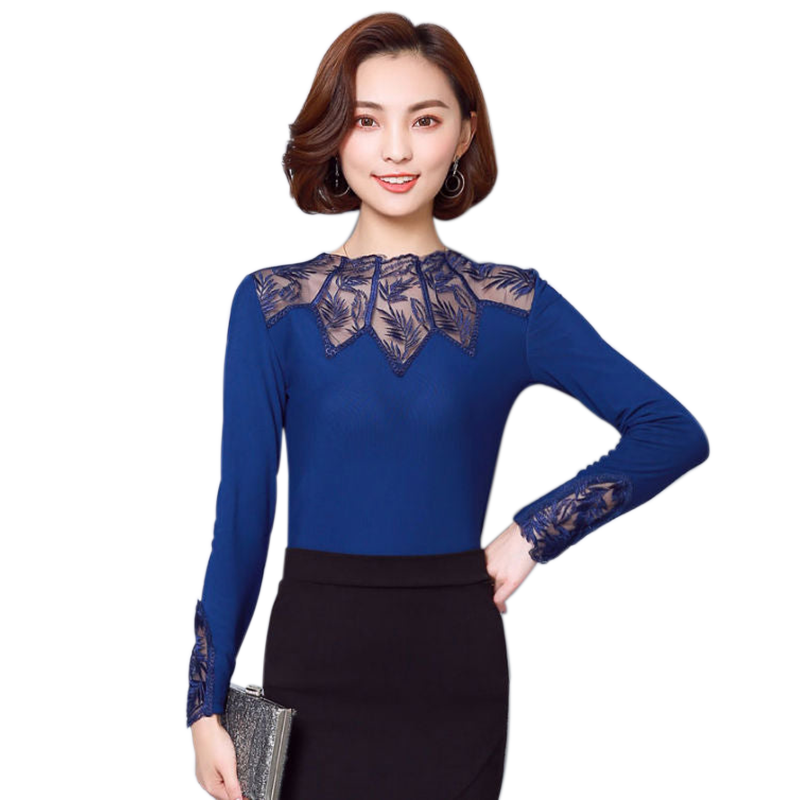 Shirt Long Sleeves Lace Transparant Neckline Korean