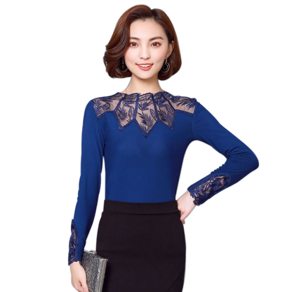 Shirt Long Sleeves Lace Transparant Neckline Korean