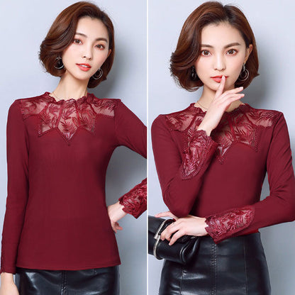 Shirt Long Sleeves Lace Transparant Neckline Korean