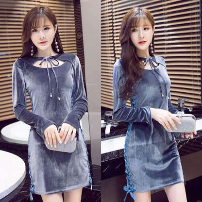 Gaun Pesta Wanita Dress Pita Samping Style Korea