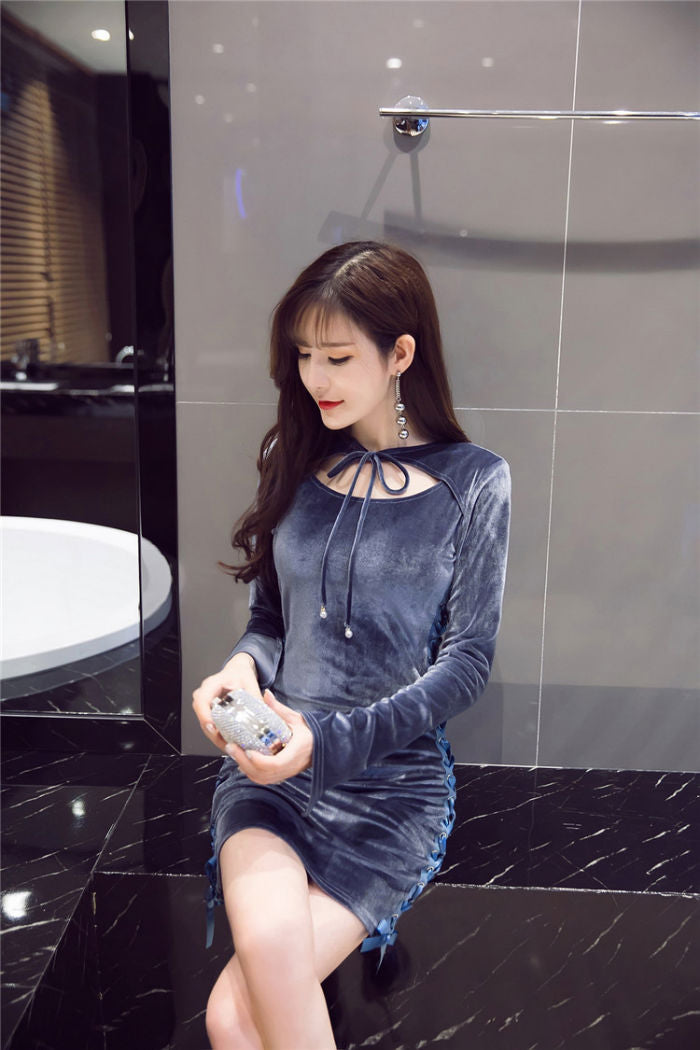 Gaun Pesta Wanita Dress Pita Samping Style Korea