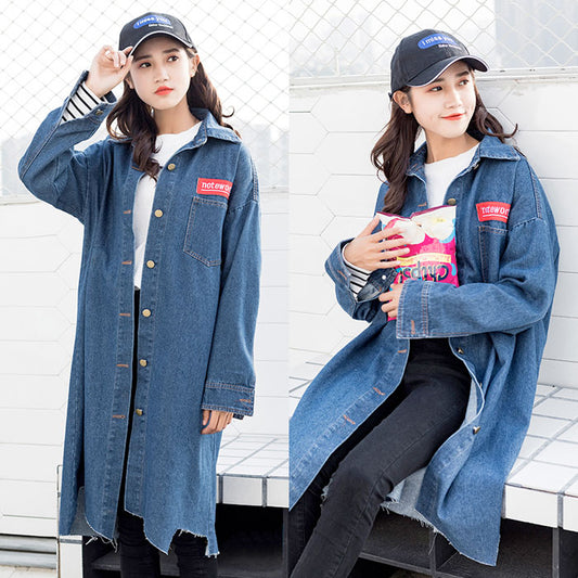 Jaket Kemeja Jeans Biru Lengan Panjang Sobek Trend Import