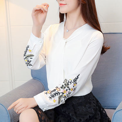 Blouse Formal Wanita Bordir Bunga Lengan Panjang