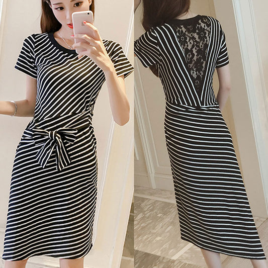 Dress Kaos Lengan Pendek Garis Garis Import