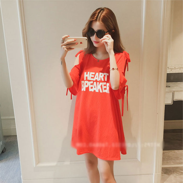 Dress Kaos Wanita Heart Breaker Lengan Pita Trendy