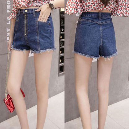 Celana Pendek Jeans Biru Wanita Retro Sobek Import Trendy