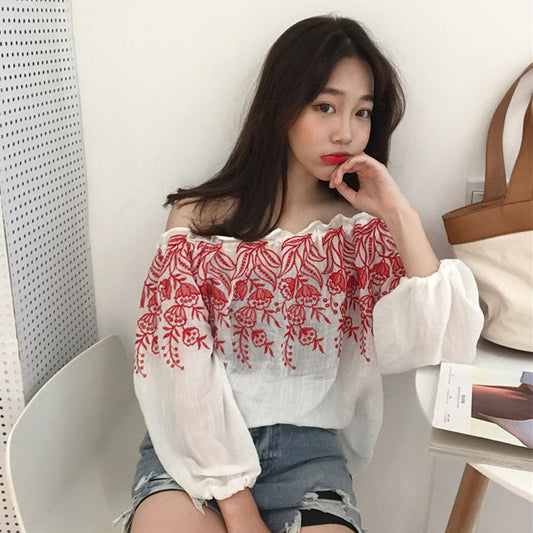Blouse Wanita Sabrina Bordir Import Style Korea