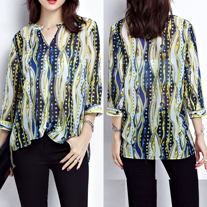 Blouse Wanita Sifon Printing Bintang Leher V Jumbo