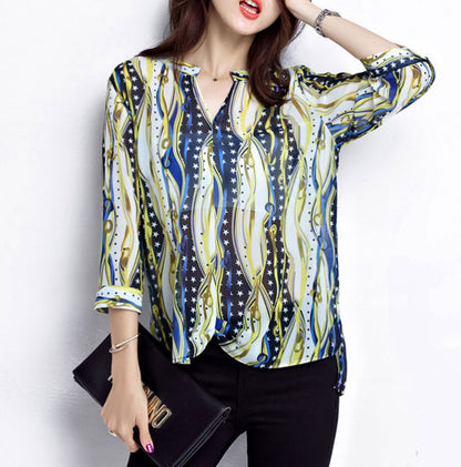 Blouse Wanita Sifon Printing Bintang Leher V Jumbo