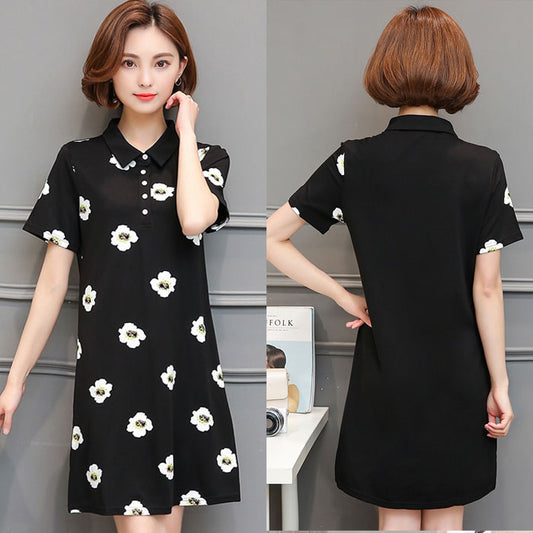 Dress Wanita Bunga Kerah Lengan Pendek Katun Import