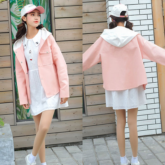 Jaket Style Harajuku Kancing Depan Hoodie Import