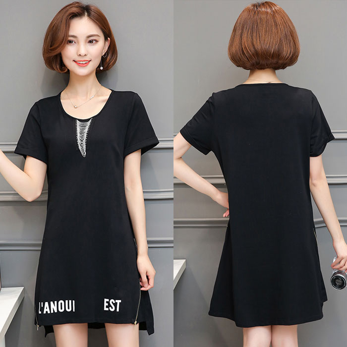 Dress Wanita Lengan Pendek Asimetris Fashion Import