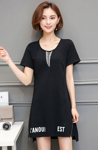 Dress Wanita Lengan Pendek Asimetris Fashion Import