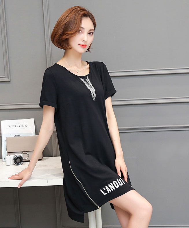 Dress Wanita Lengan Pendek Asimetris Fashion Import