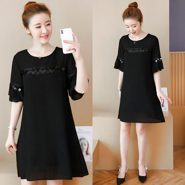 Dress Wanita Manik Manik Lengan Pendek Import