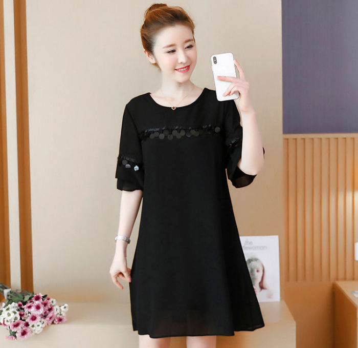 Dress Wanita Manik Manik Lengan Pendek Import