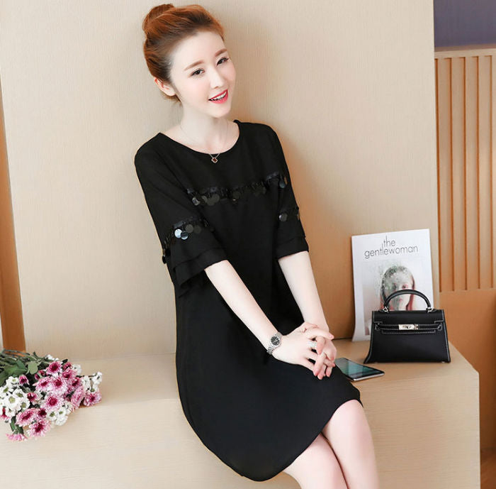 Dress Wanita Manik Manik Lengan Pendek Import