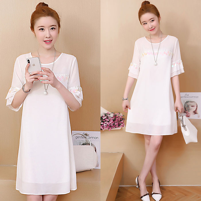 Dress Wanita Manik Manik Lengan Pendek Import