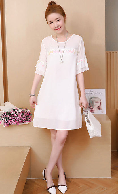 Dress Wanita Manik Manik Lengan Pendek Import