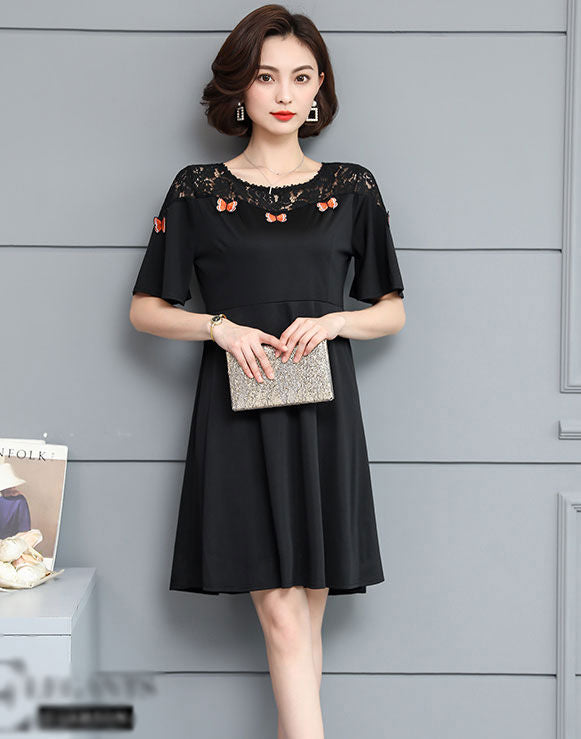 Dress Brokat Kupu Kupu Lengan Pendek Fashion Import