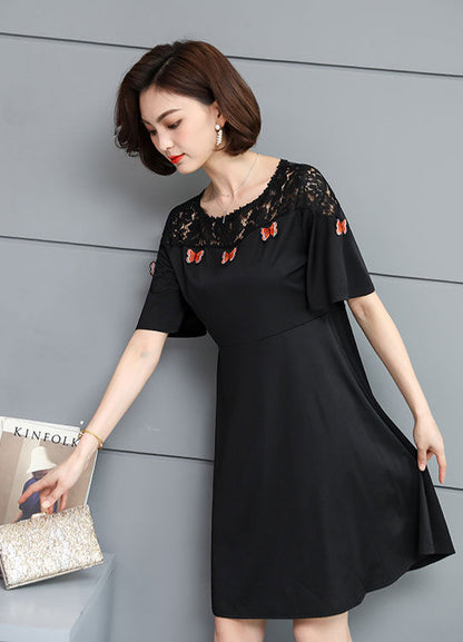 Dress Brokat Kupu Kupu Lengan Pendek Fashion Import