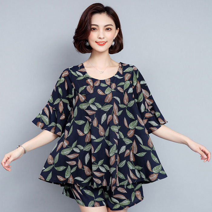 Setelan Sifon Bunga dan Celana Pendek Fashion Korea