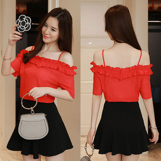 Blouse Sabrina Lengan Pendek Fashion Korea Import