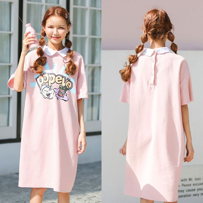 Dress Katun Popeye Kerah Lengan Pendek Jumbo Fashion