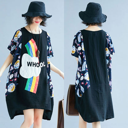 Dress Kaos Kartun Rainbow Lengan Pendek Jumbo Fashion Korea