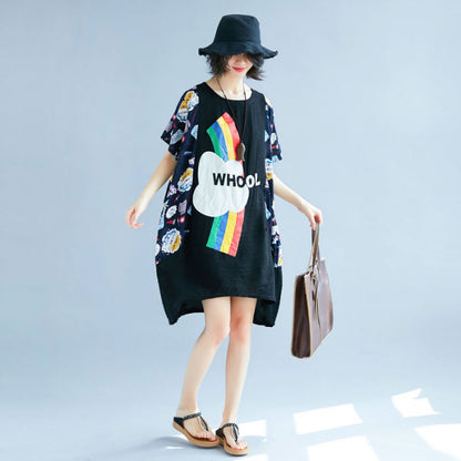 Dress Kaos Kartun Rainbow Lengan Pendek Jumbo Fashion Korea