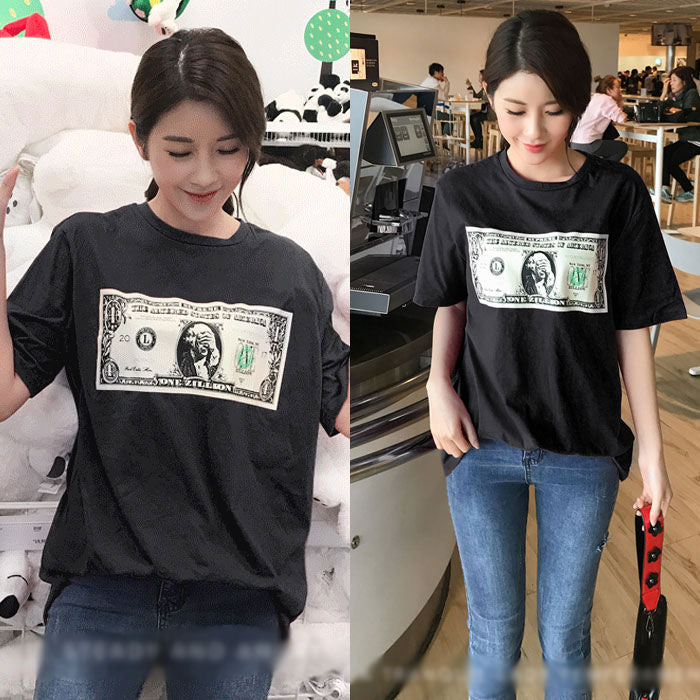 Kaos Katun Printing Dollar Lengan Pendek Casual