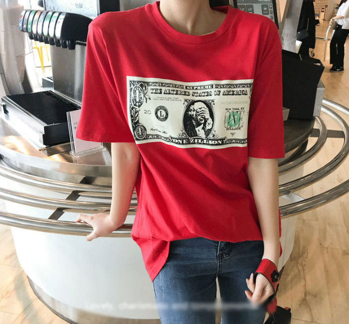 Kaos Katun Printing Dollar Lengan Pendek Casual