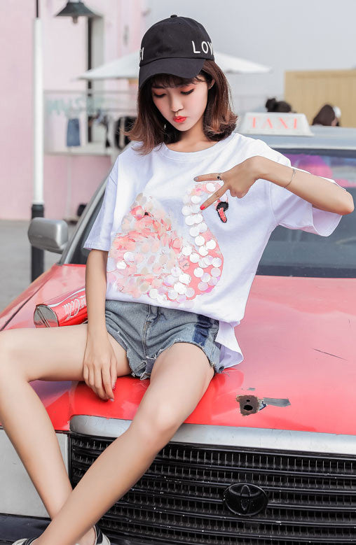 Kaos Wanita Gambar Angsa Sequins Import