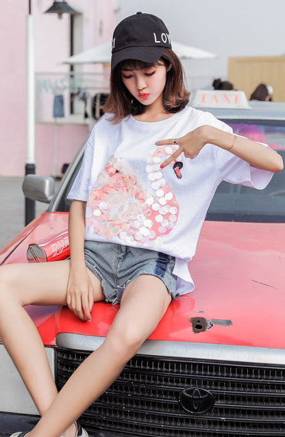 Kaos Wanita Gambar Angsa Sequins Import