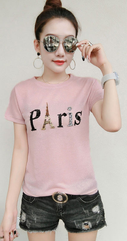 Kaos Wanita Manik Manik Paris Lengan Pendek