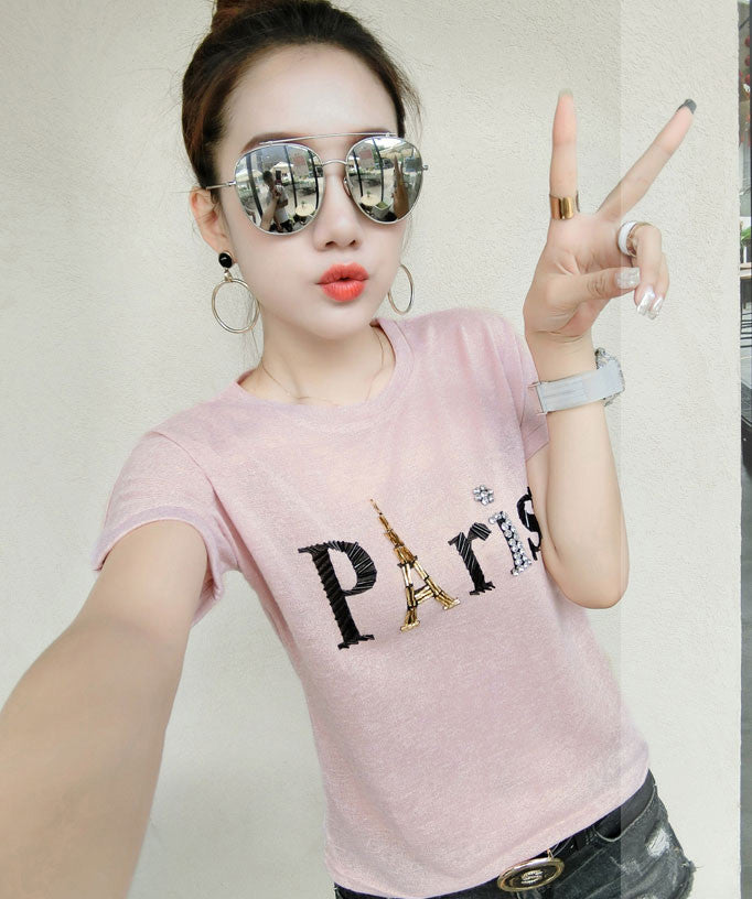 Kaos Wanita Manik Manik Paris Lengan Pendek