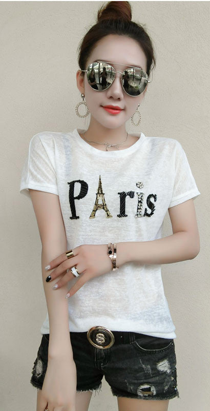 Kaos Wanita Manik Manik Paris Lengan Pendek