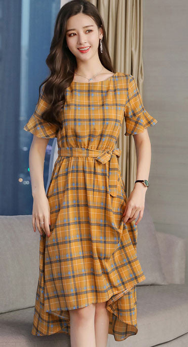 Gaun Wanita Flannel Lengan Pendek Ekor