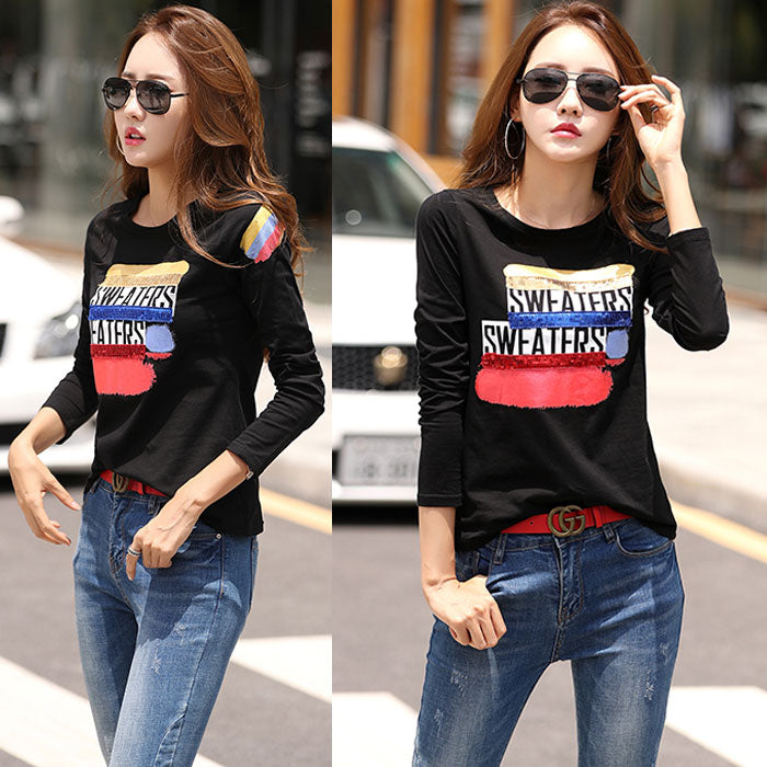 Kaos Sweaters Sequins Lengan Panjang