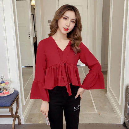 Atasan Wanita V Neck Pita Depan Style Korea