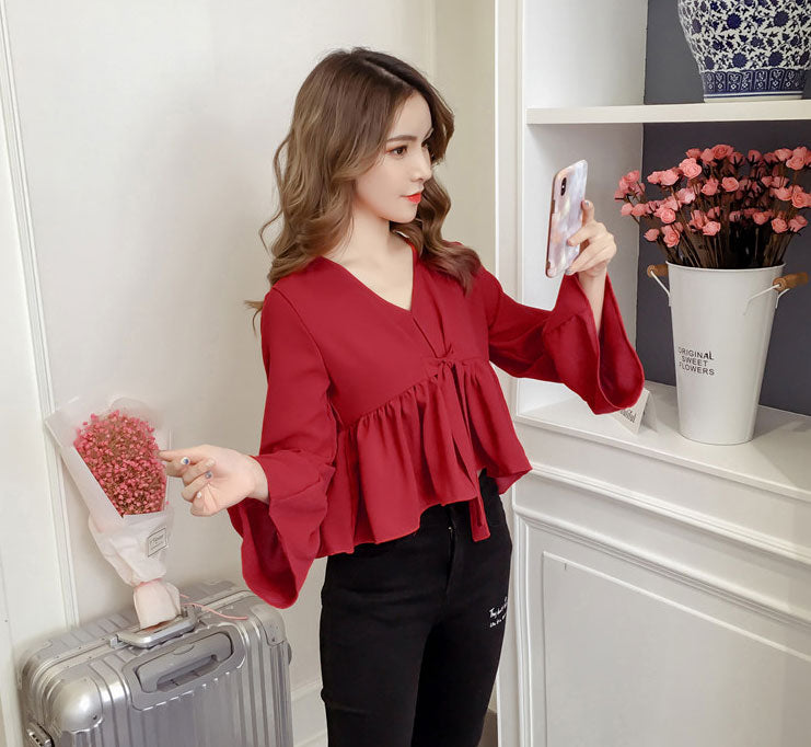 Atasan Wanita V Neck Pita Depan Style Korea