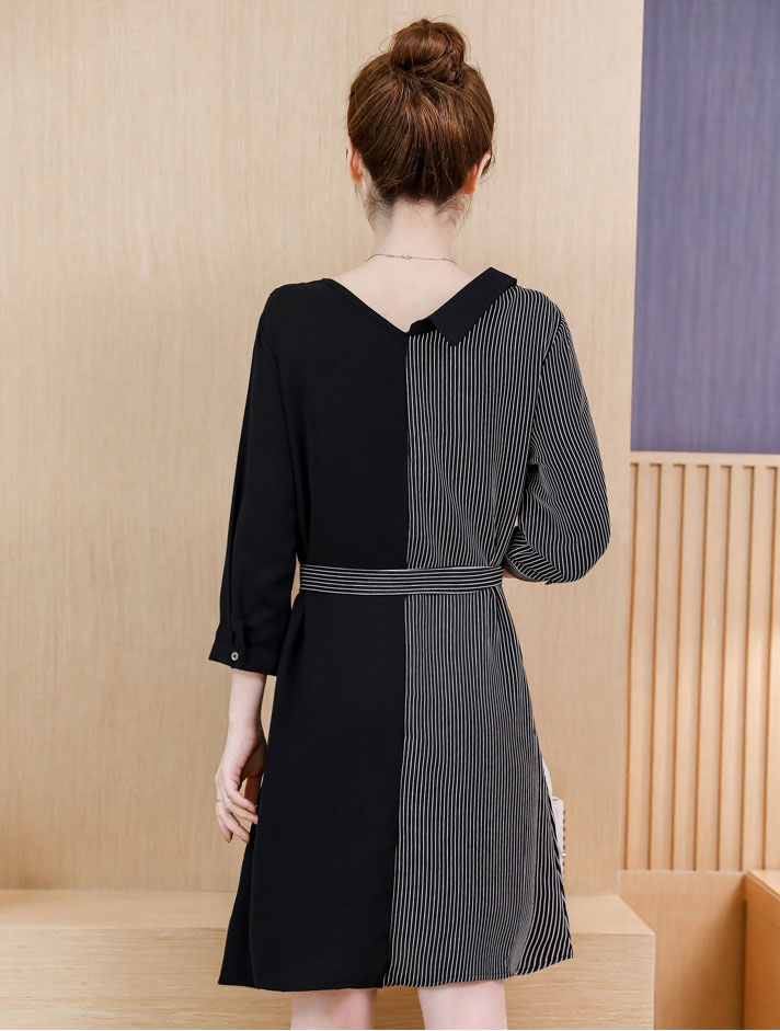 Dress Asimetris Bergaris V Neck Style Korea