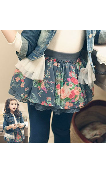 Girl Skirt Denim Lace Flower